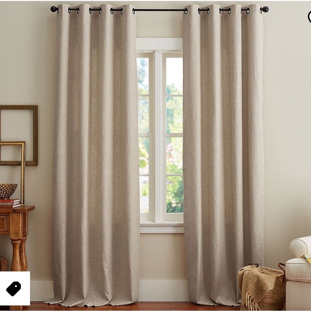 Pottery Barn Emery Linen Grommet Light Filtering Curtain Oatmeal 50x96 #1